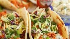 Baked Buffalo Chicken Tacos with Cilantro Lime Crema
