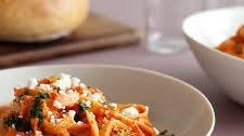 Fettuccine with Creamy Red Pepper-Feta Sauce