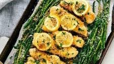 One Pan Lemon Parmesan Chicken and Asparagus