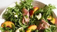 Peach Salad with Prosciutto, Fresh Mozzarella, and Basil Vinaigrette