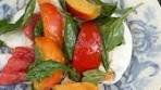 Peach, tomato and basil salad over burrata. Using seasonal ...