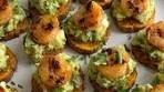 Shrimp and chunky feta guacamole, sweet potato bites made ...