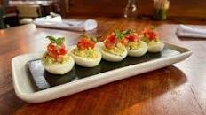 🚨Switch up Alert🚨 Caprese Deviled Eggs! Mozzarella-basil infused with vine ripened heirloom tomatoes 🤤 Herbaceous, light, and PERFECT seasonal switch up now rolled out! Add this to your snacks and starters when we see you today 😏