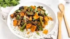 Aubergine and sweet potato Thai red curry