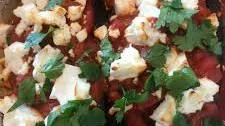 Baked aubergine and tomato with feta cheese