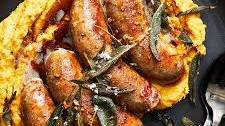 Bangers With Mashed Winter Squash and Fried Sage