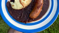 BBQ Bangers & Mash With Caramelised Onion Gravy