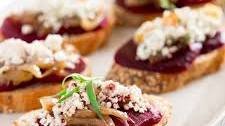 Beet and Caramelized Onion Bruschetta with Goat Cheese