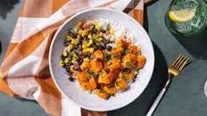 Buffalo-Style Chicken Burrito Bowl with black beans and cilantro