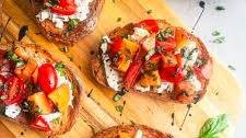 Burrata Bruschetta with Fresh Summer Peaches and Tomatoes