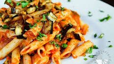 Caramelized Onions, Roasted Eggplant, and Tomato Penne Pasta