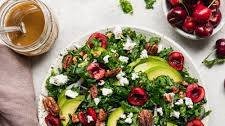 Cherry Kale Salad with Balsamic Tahini Dressing