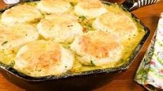 Chicken and Mushroom Skillet Pot Pie with Cheddar Chive Biscuits