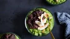 Coconut Matcha Rice Pudding with Date Adzuki Paste {Vegan}