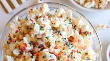 Confetti Popcorn With Sprinkles & White Chocolate Drizzle