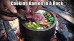 Cooking Ramen in a Stone Bowl over a Camp Fire