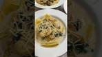 Creamy garlic, shrimp with ricotta, ravioli, spinach, Parmesan ...