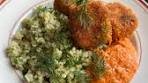 Crispy tofu, creamy red pepper sauce & herby bulgur wheat ...