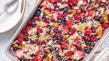 Easy Baked Warm Fruit Salad with Chocolate Coconut and Almonds