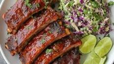 Easy BBQ Hot Honey Party Ribs with Honey-Lime Slaw