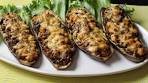 Eggplant boats with cheese and mushrooms, baked in the ...