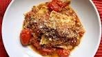 eggplant parm ravioli in a fresh tomato sauce topped with ...