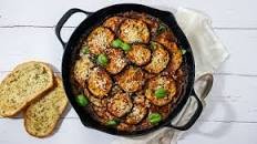 Eggplant Parmigiana with Garlic Bread