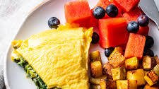 Family-Size Spinach and Herb Cream Cheese Omelet with Home Fries
