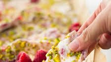 Frozen Greek Yogurt Bark with Raspberries and Pistachios