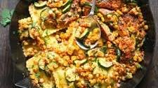 Garlic Butter Chicken with Zucchini, Corn, and Ravioli