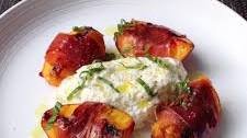 Grilled Prosciutto-Wrapped Peaches with Burrata and Basil