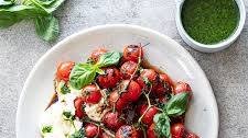 Grilled tomato Caprese salad