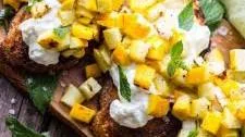 Grilled Zucchini Bruschetta with Whipped Ricotta + Mint