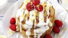 Lemon Raspberry Pancakes with Maple Cream Cheese Drizzle