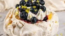 Mini Pavlovas with Lemon Curd and Blueberry Compote