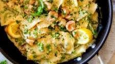 One Pot Lemon Garlic Cream Ravioli with Shrimp and Asparagus (Lightened Up)