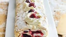 Pavlova Yule Log with Cherries and Almond Crème Anglaise