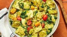 Pesto Ravioli with Spinach & Tomatoes