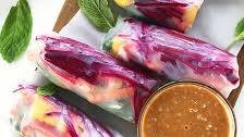 Rainbow Spring Rolls with Ginger Peanut Sauce