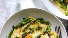 Ravioli With Sauteed Asparagus and Walnuts