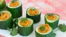 Roasted Red Pepper Hummus in Cucumber Cups