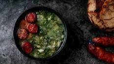 Simple Potato and Collard Greens Soup with Linguica (Caldo Verde)