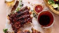 Smoky Blood Orange BBQ Ribs with Avocado Butter Greens