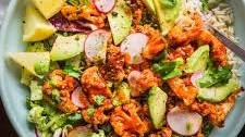 Spicy Buffalo Cauliflower Bowls with Avocado and Green Tahini