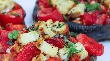 Vegetarian Stuffed Portobello Mushrooms - Tomato, Roasted Red Pepper and Goat Cheese Stuffed Portobello Mushrooms