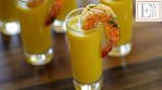 Yellow Gazpacho Soup Shooters and Spicy Shrimp