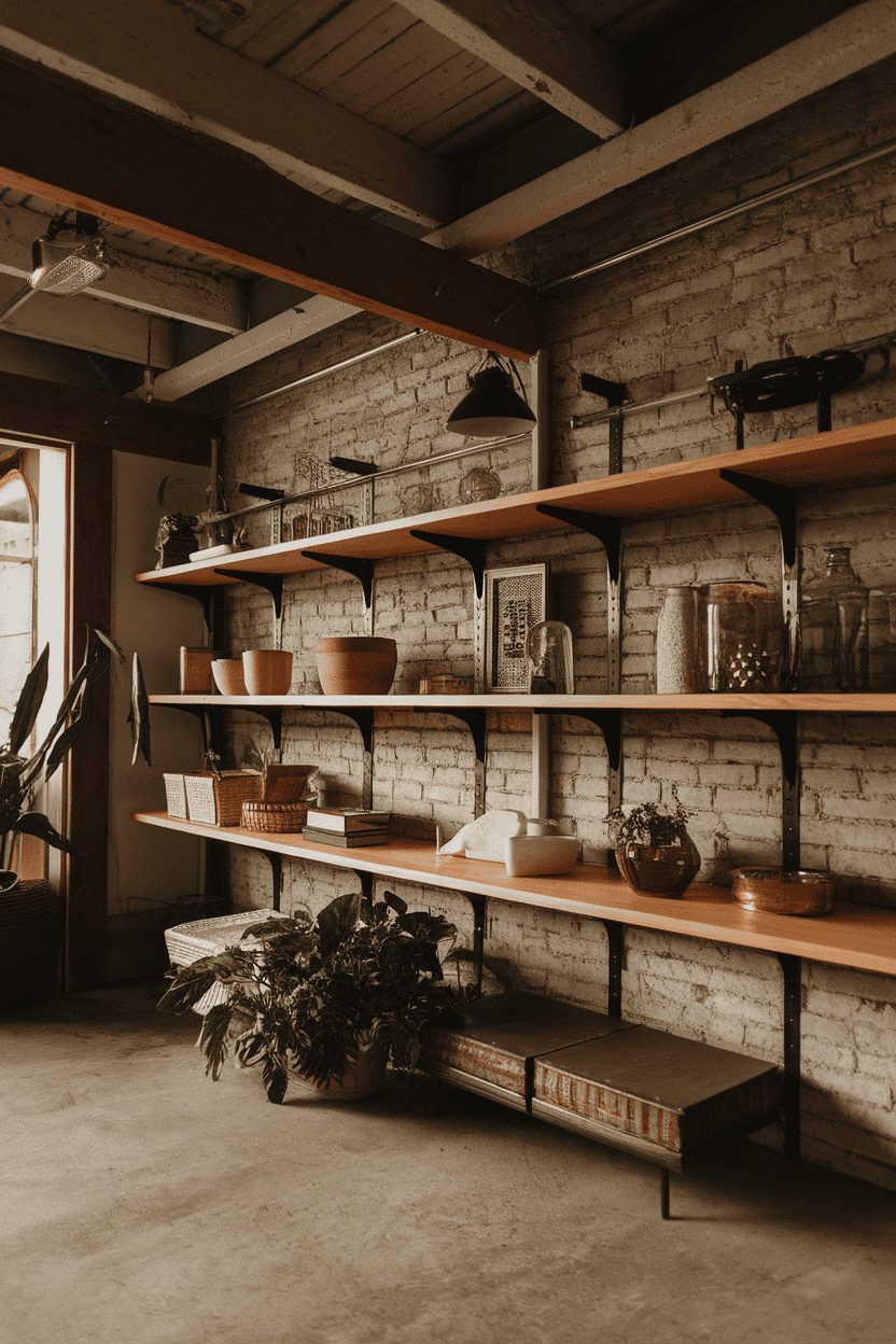 Open Shelving with Wooden Elements Open Shelving with Wooden Elements