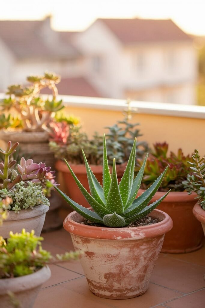 1. Aloe Vera in Rustic Terracotta