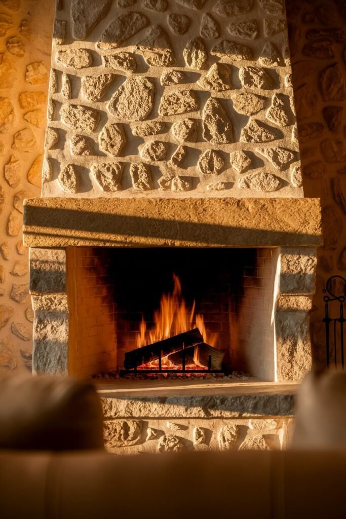 1. Cozy Stone Fireplace