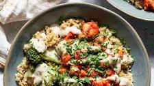 Chickpea and Broccoli Bowls with Creamy Garlic Sauce Thumbnail